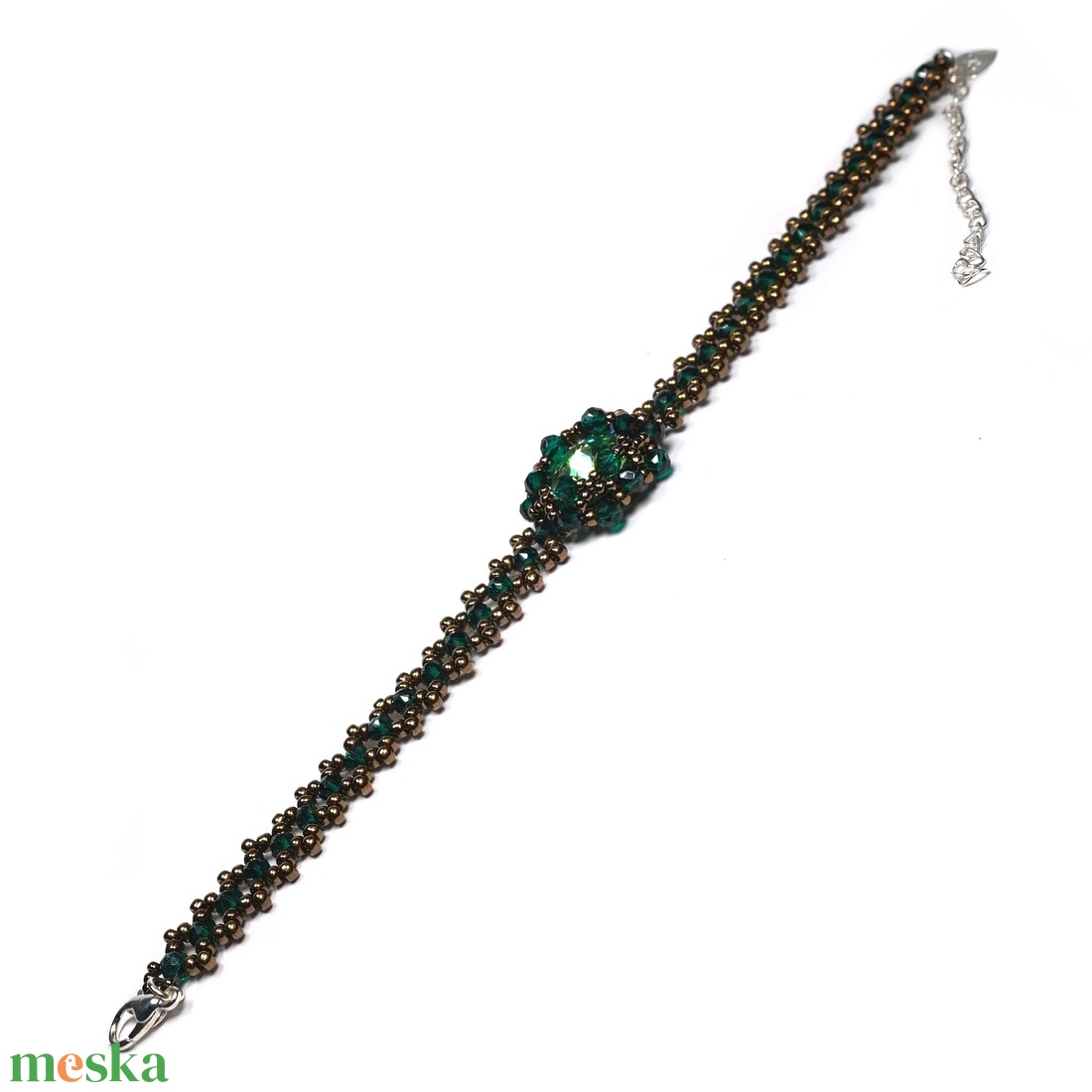 Swarovski Green egyedi különleges ékszer 925 ezüst lánccal - ékszer - karkötő - gyöngyös karkötő - Meska.hu