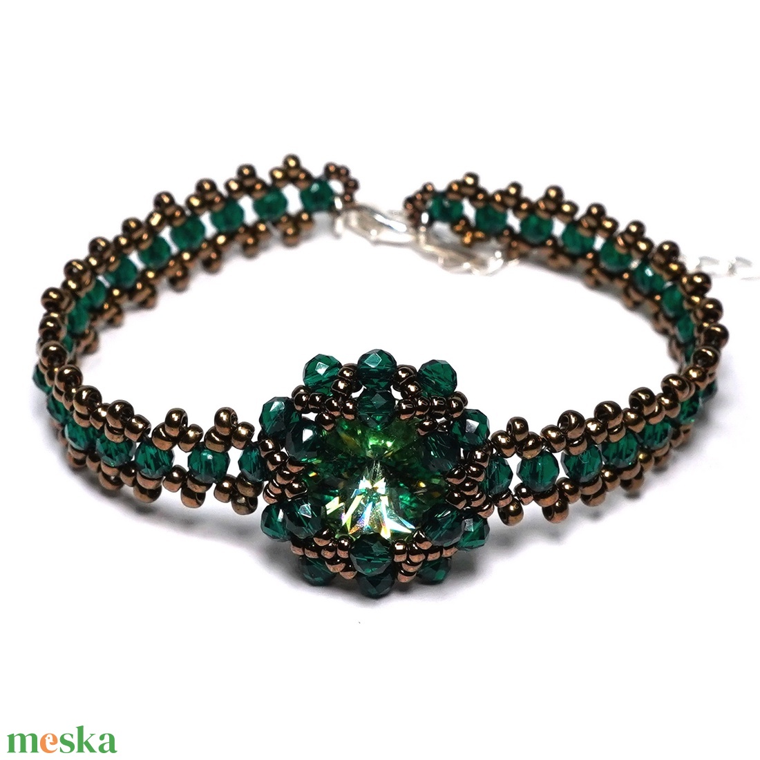 Swarovski Green egyedi különleges ékszer 925 ezüst lánccal - ékszer - karkötő - gyöngyös karkötő - Meska.hu