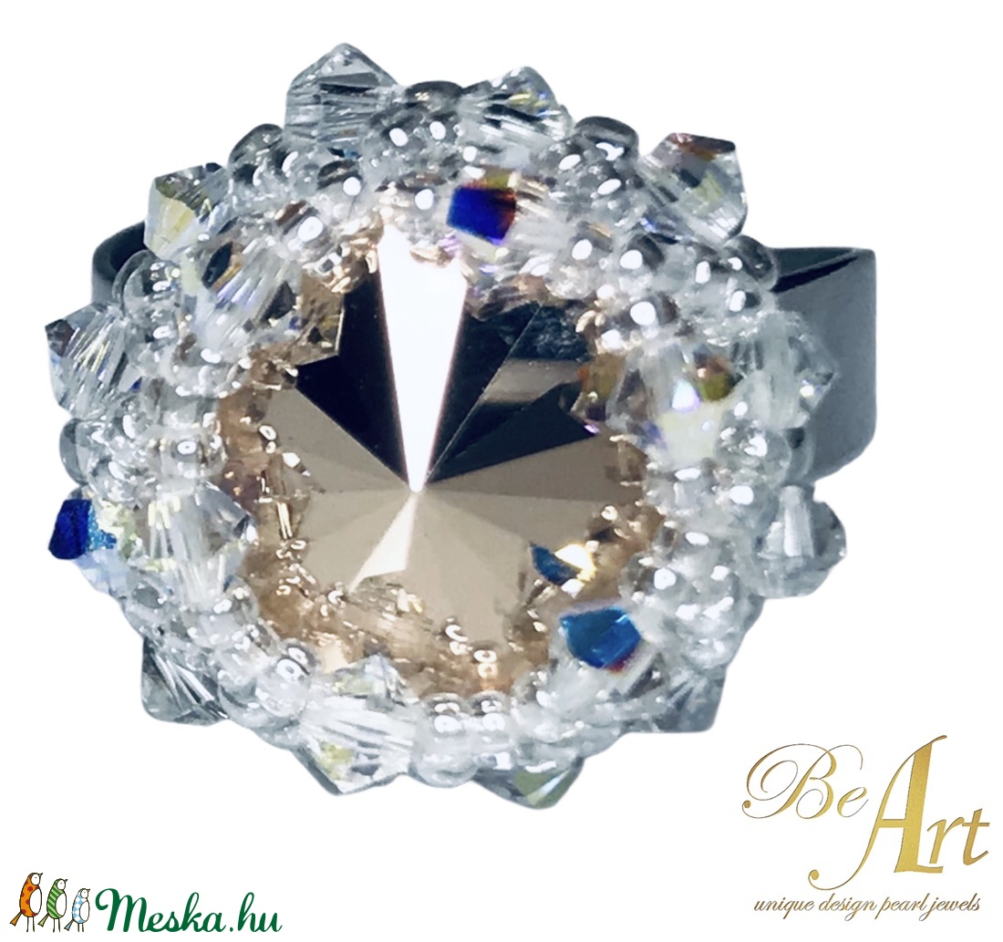 Swarovski gyűrű Rose Gold, Crystal AB Egyedi orvosi fém - ékszer - gyűrű - többköves gyűrű - Meska.hu