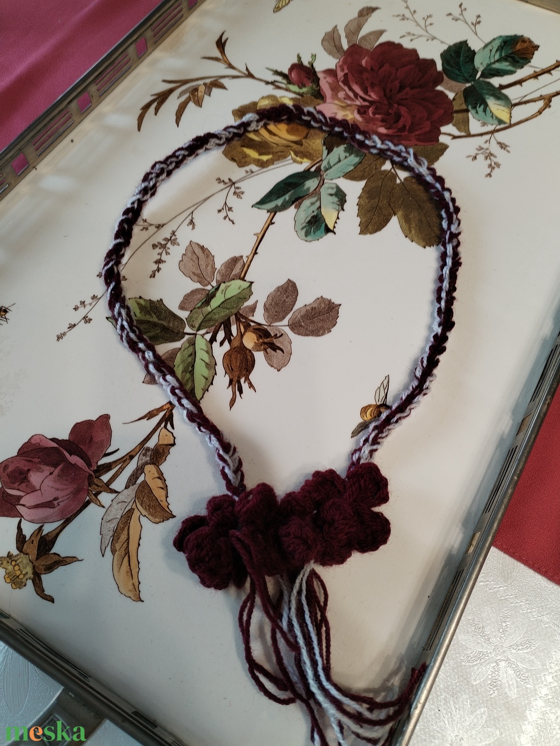 Horgolt Vir�gos nyak�k bordó - ékszer - nyaklánc - bojtos nyaklánc - Meska.hu