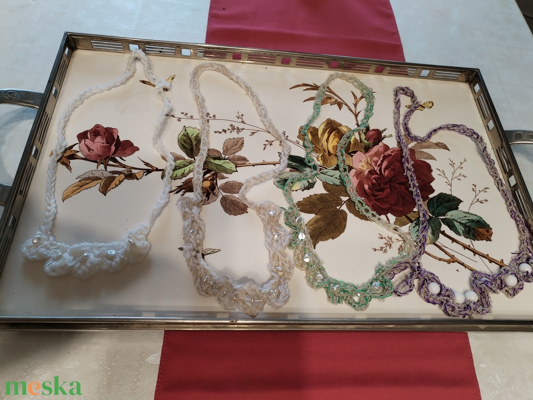 Horgolt nyak�k gyöngyökkel 4db - ékszer - nyaklánc - gyöngyös nyaklánc - Meska.hu