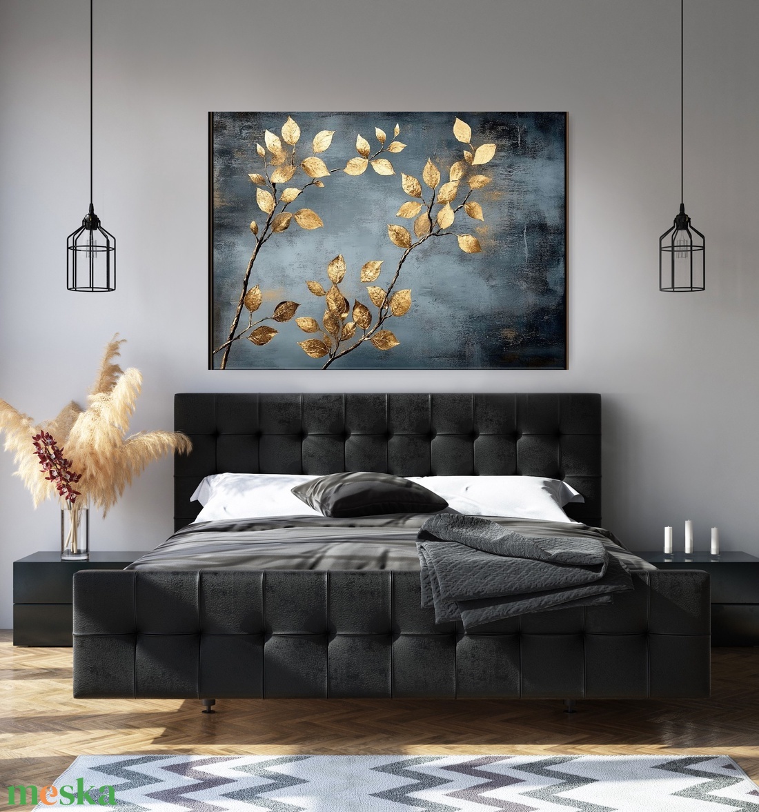 Arany kék virágválogatás festmény (1. rész) - művészet - festmény - akril - Meska.hu