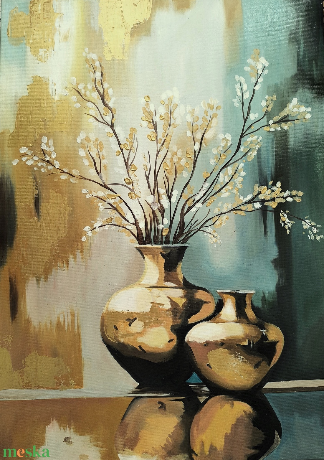 Arany kék virágválogatás festmény (2. rész) - művészet - festmény - olajfestmény - Meska.hu