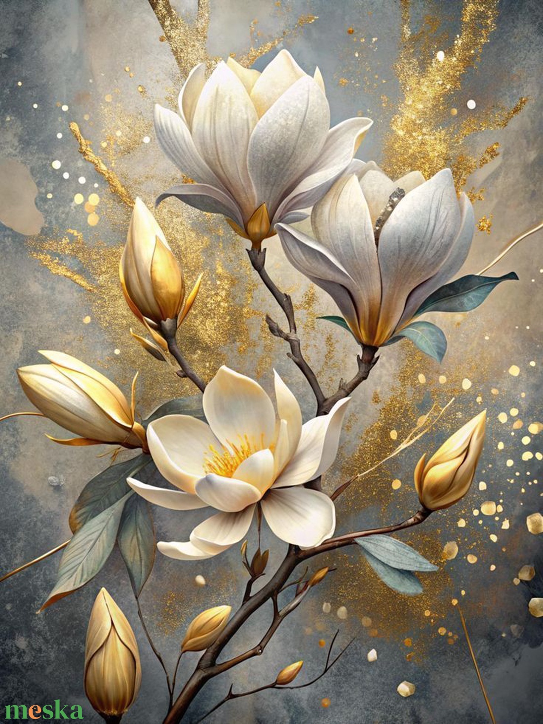 Arany kék virágválogatás festmény (3. rész) - művészet - festmény - akril - Meska.hu