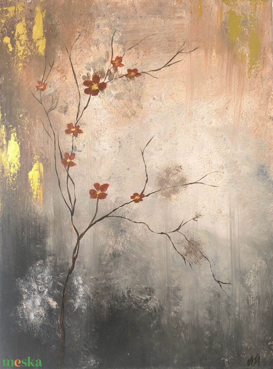 Aranyfényű tavasz � Egyedi, kézzel festett minimalista akril festmény - művészet - festmény - akril - Meska.hu