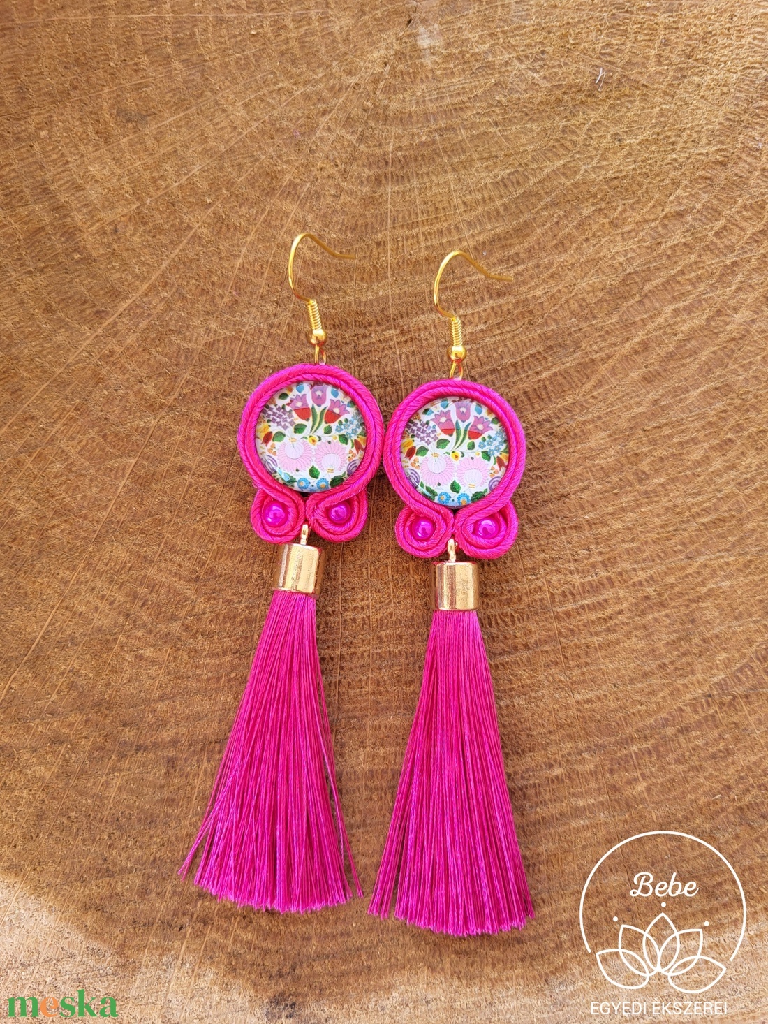Magyaros pink bojtos sujtás fülbevaló  - ékszer - fülbevaló - rojtos fülbevaló - Meska.hu
