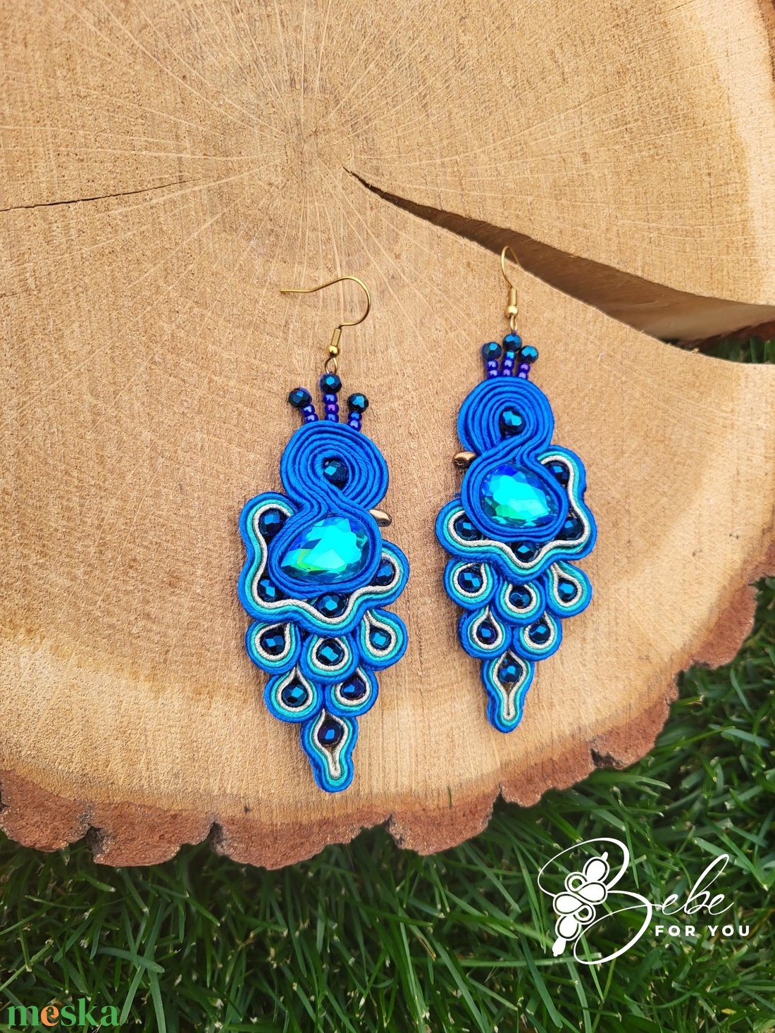 Páva kézműves sujtás fülbevaló - ékszer - fülbevaló - lógó fülbevaló - Meska.hu