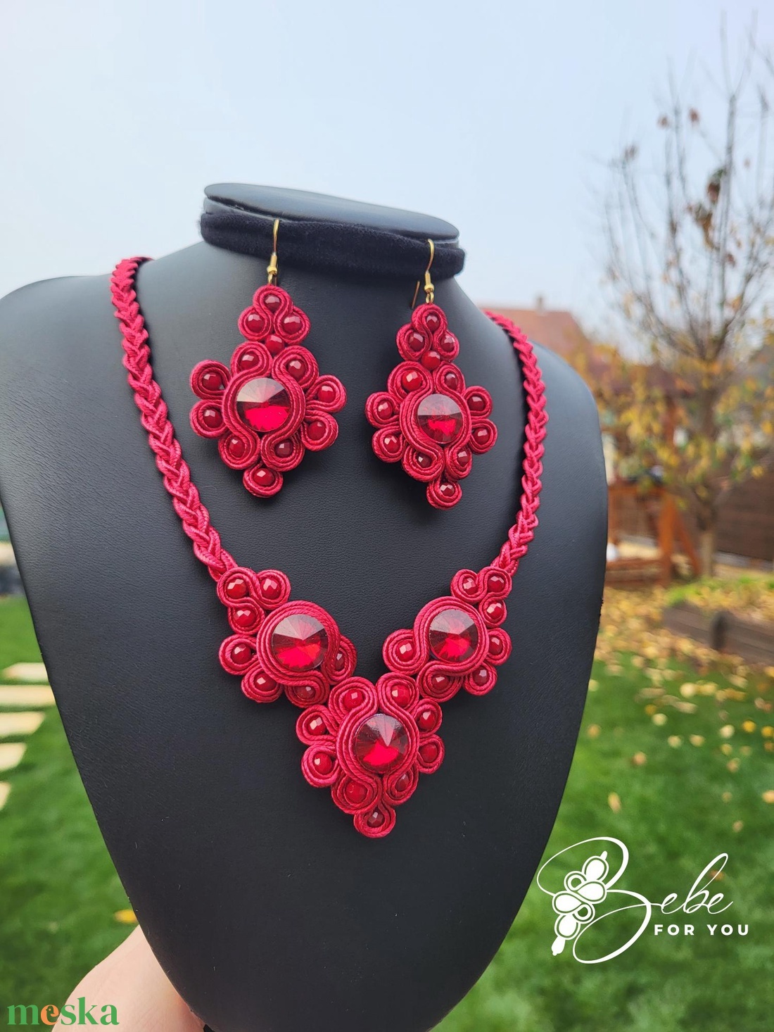 Daisy bordó kézműves menyecske sujtás ékszerszett - esküvő - ékszer - ékszerszett - Meska.hu