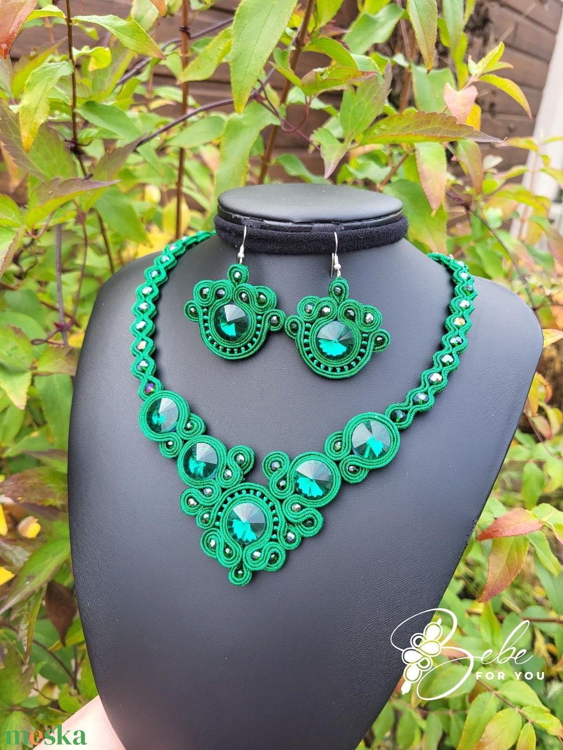  Smaragdzöld kézműve sujtás ékszerszett - esküvő - ékszer - ékszerszett - Meska.hu