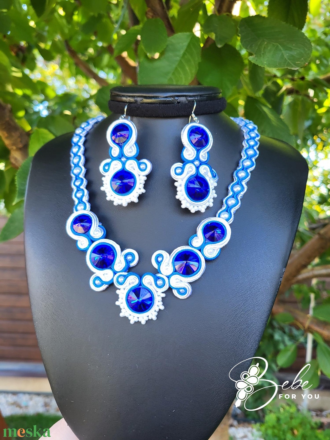  Kék- fehér kézműves sujtás ékszerszett - esküvő - ékszer - ékszerszett - Meska.hu