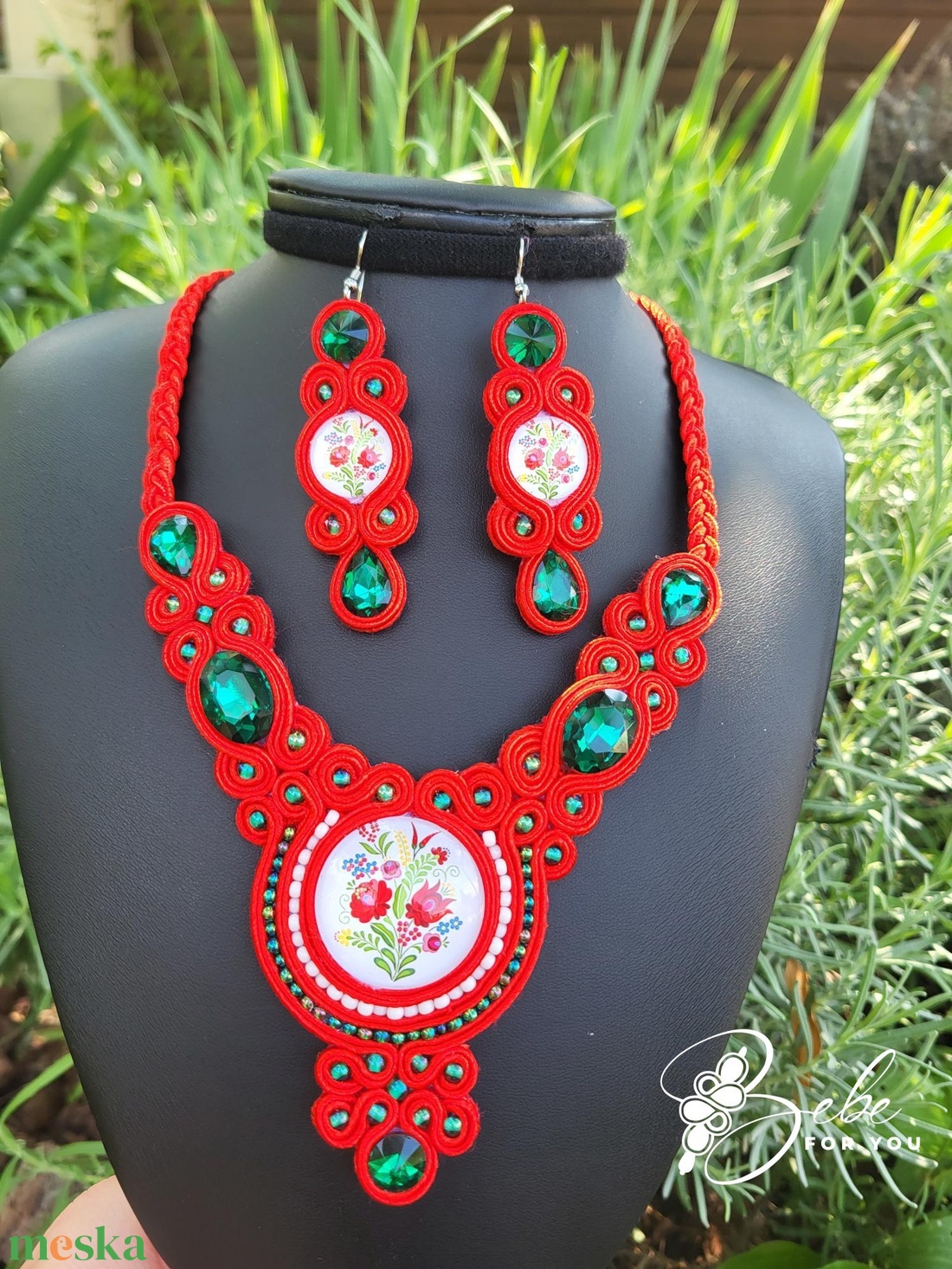 Matyó mintás piros kézműves sujtás ékszerszett - ékszer - ékszerszett - Meska.hu