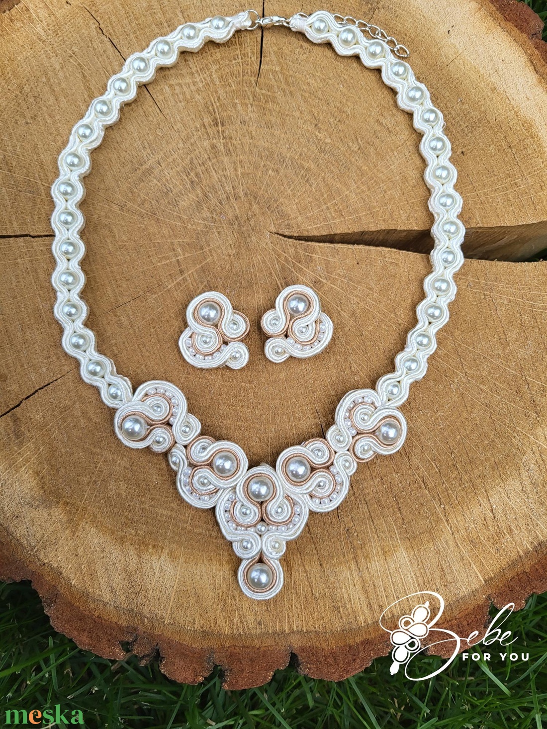 Jázmin törtfehér csupagyöngy kézműves sujtás ékszerszett - ékszer - ékszerszett - Meska.hu