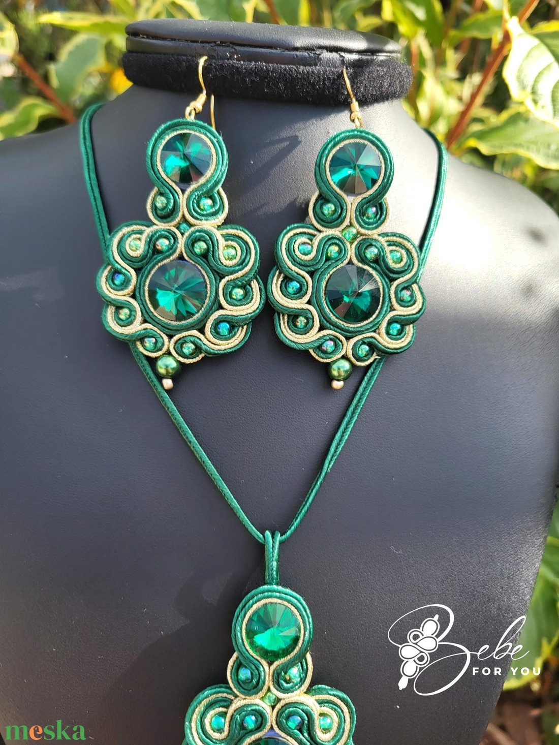 Habcsók petrolzöld- arany kézműves sujtás ékszerszett - ékszer - ékszerszett - Meska.hu