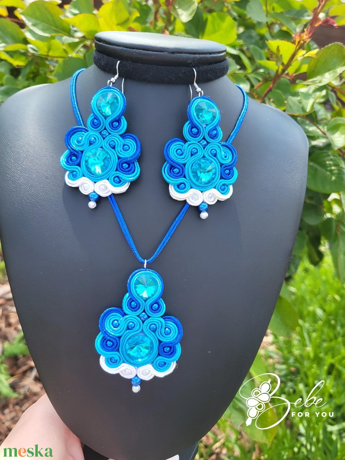 Habcsók türkizkék kézműves sujtás ékszerszett - ékszer - ékszerszett - Meska.hu