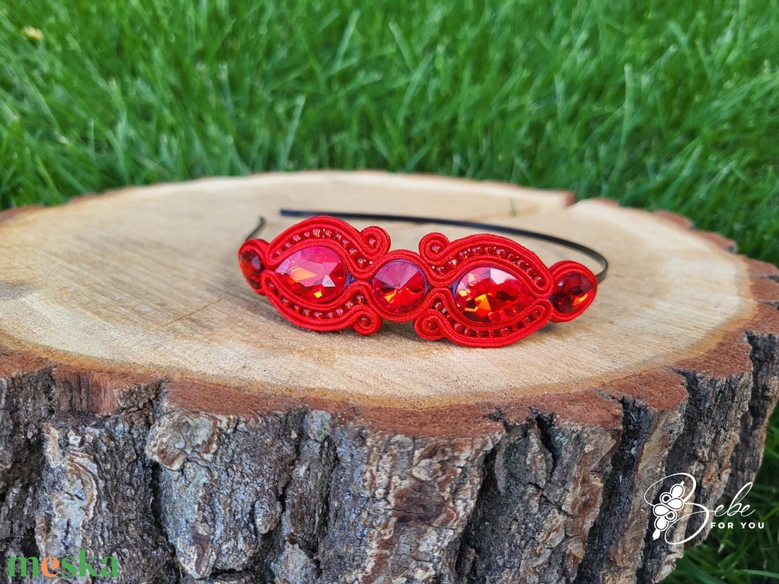 Tulipános kincsesláda piros kézműves sujtás hajráf - esküvő - hajdísz - hajpánt - Meska.hu