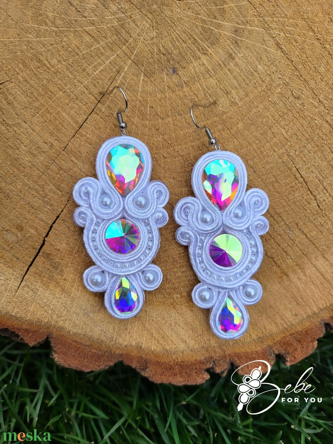 Angel hófehér kézműves sujtás fülbevaló - ékszer - fülbevaló - lógó fülbevaló - Meska.hu