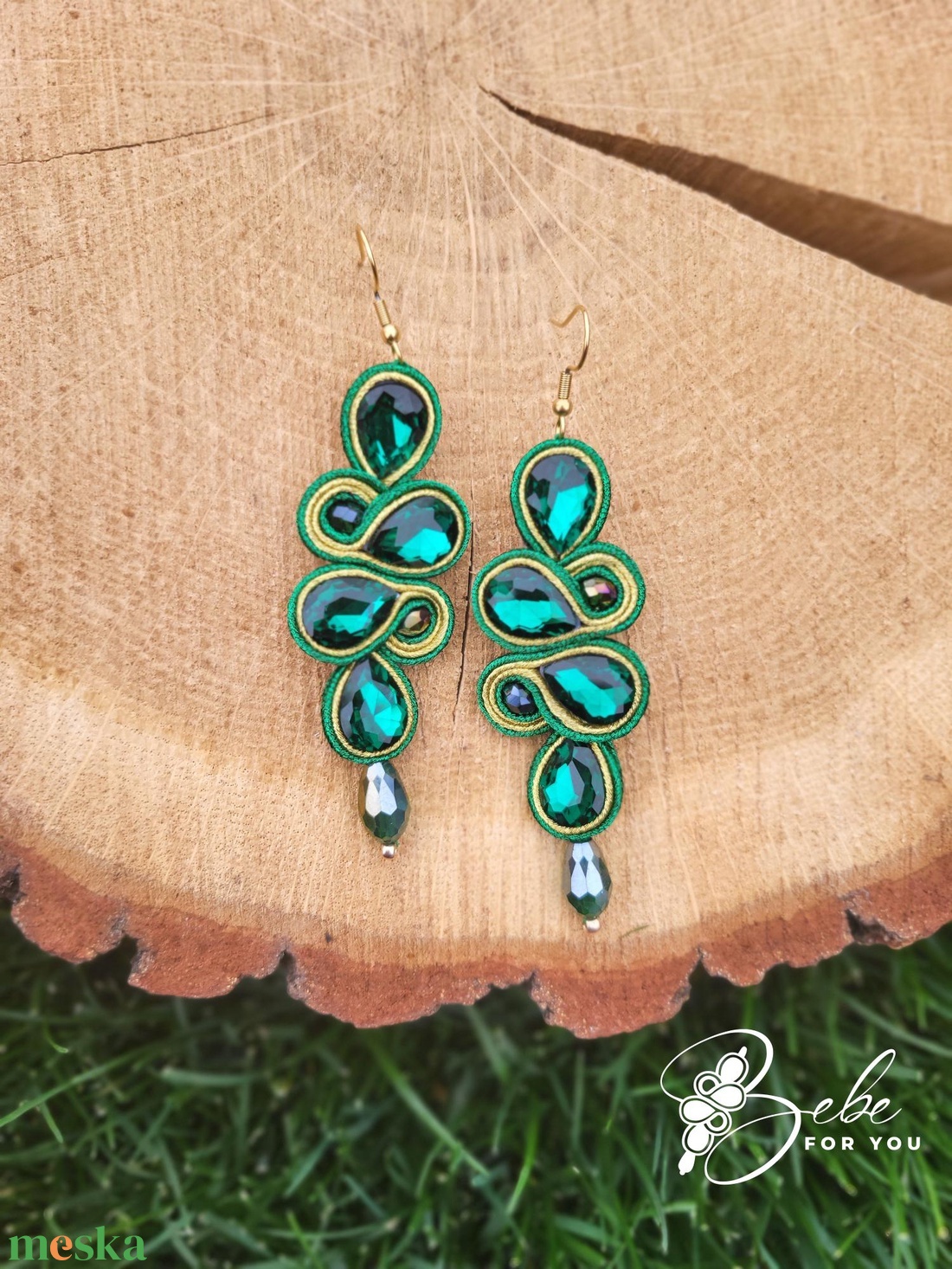 Kleopátra smaragd- arany kézműves sujtás fülbevaló - ékszer - fülbevaló - lógó fülbevaló - Meska.hu