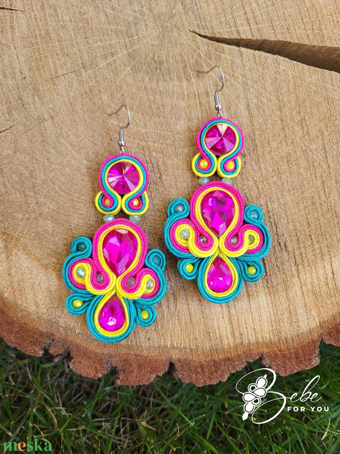 Szamba csupaszín kézműves sujtás fülbevaló - ékszer - fülbevaló - lógó fülbevaló - Meska.hu