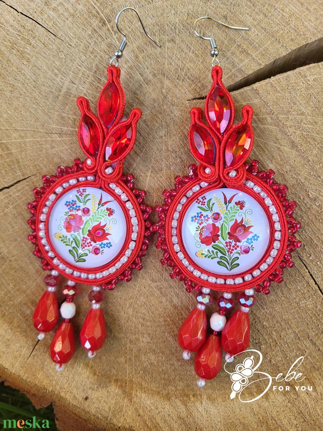 Matyó gyöngyzuhatag kézműves sujtás fülbevaló - ékszer - fülbevaló - lógó fülbevaló - Meska.hu