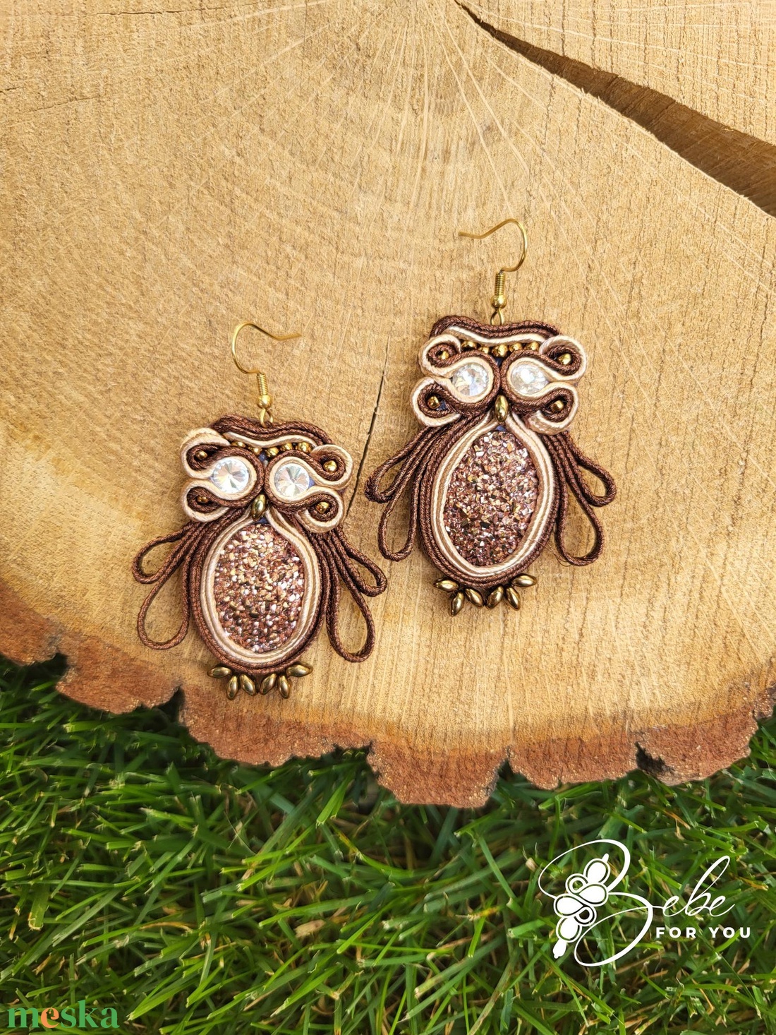 Bagoly kézműves sujtás fülbevaló - ékszer - fülbevaló - lógó fülbevaló - Meska.hu