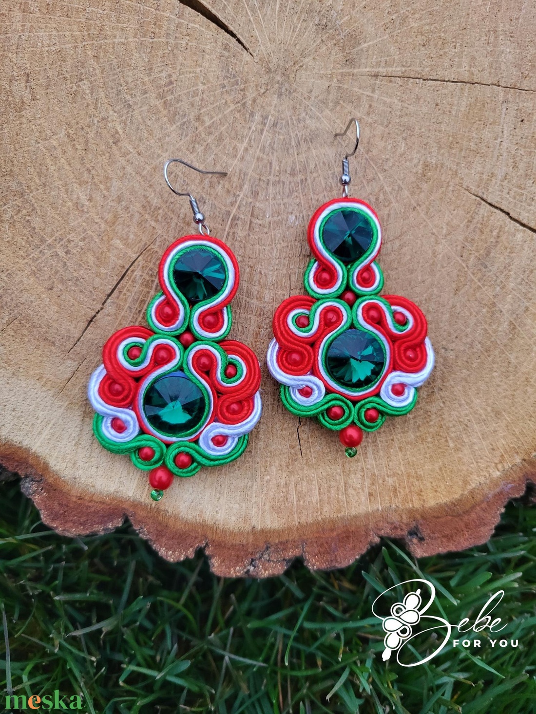 Kokárda piros- fehér- zöld, nemzetiszín kézműves sujtás fülbevaló - ékszer - fülbevaló - lógó fülbevaló - Meska.hu