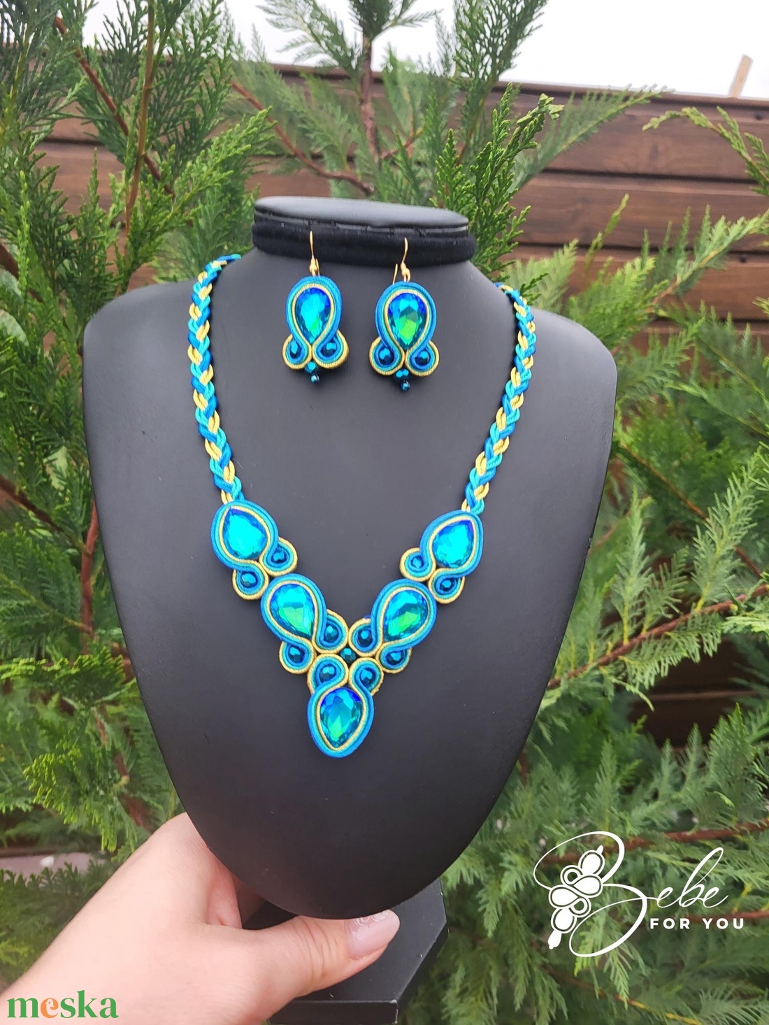 Páva színvilág classic kézműves sujtás fülbevaló és nyaklánc szett - ékszer - ékszerszett - Meska.hu