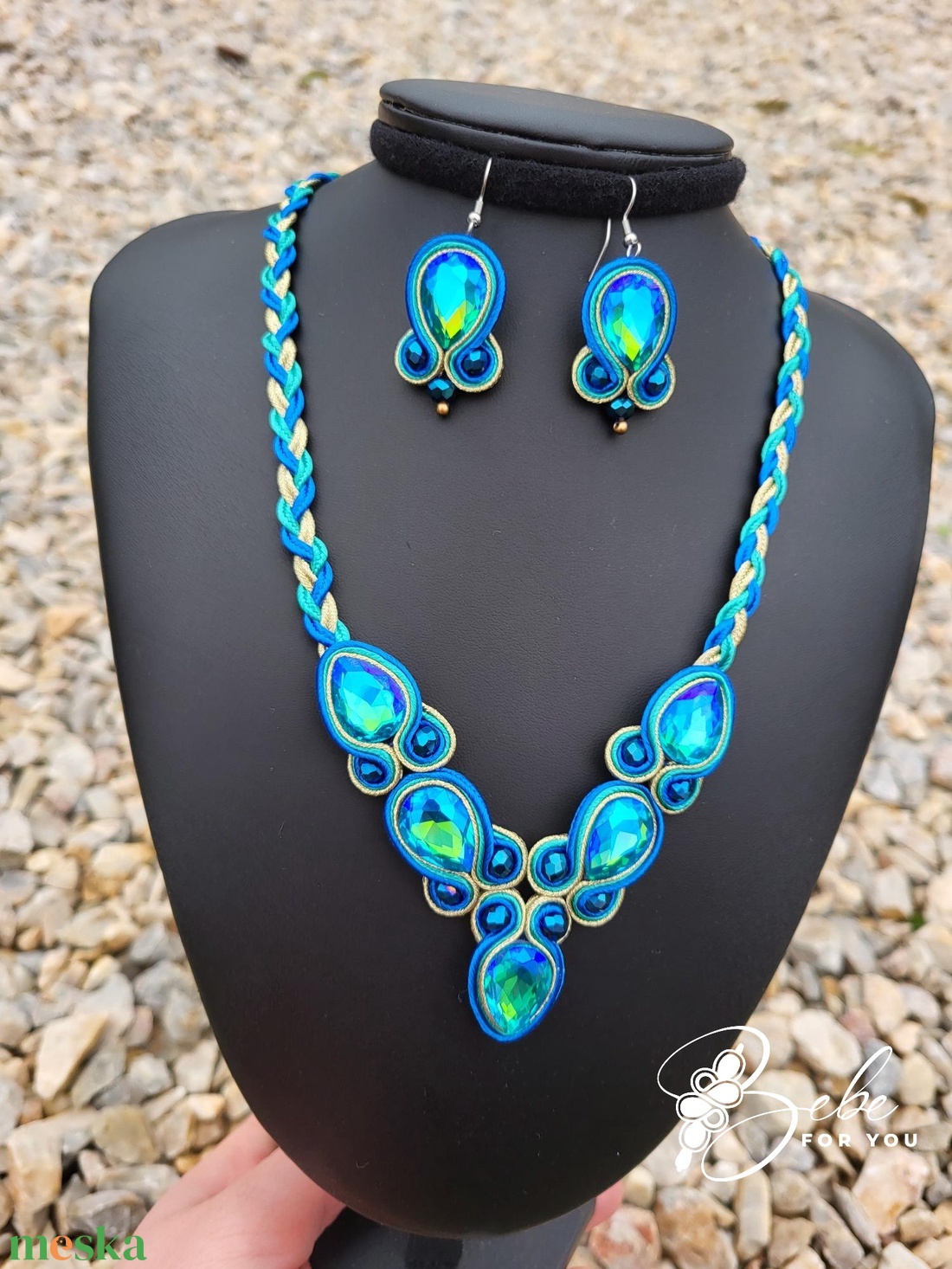 Páva színvilág classic kézműves sujtás fülbevaló és nyaklánc szett - ékszer - ékszerszett - Meska.hu