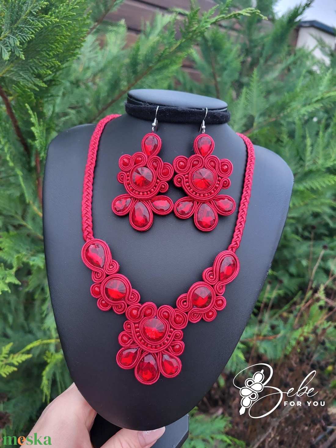 Bordó udvarhölgy éke kézműves sujtás fülbevaló és nyakék szett - ékszer - ékszerszett - Meska.hu