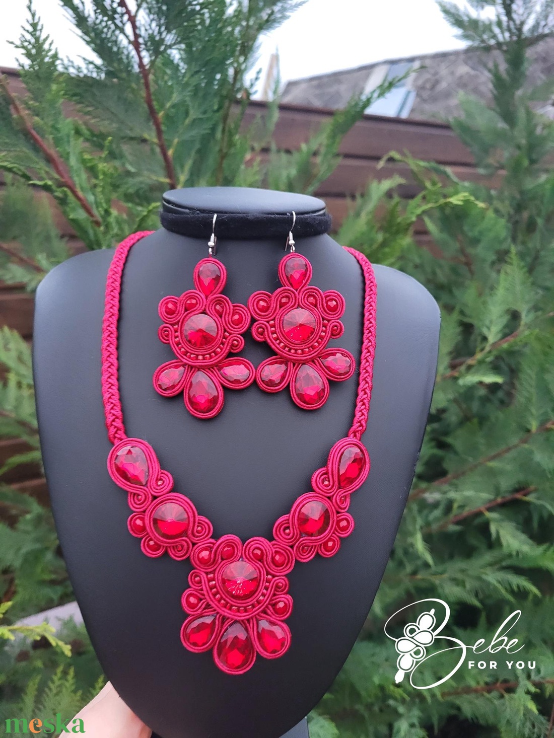 Bordó udvarhölgy éke kézműves sujtás fülbevaló és nyakék szett - ékszer - ékszerszett - Meska.hu