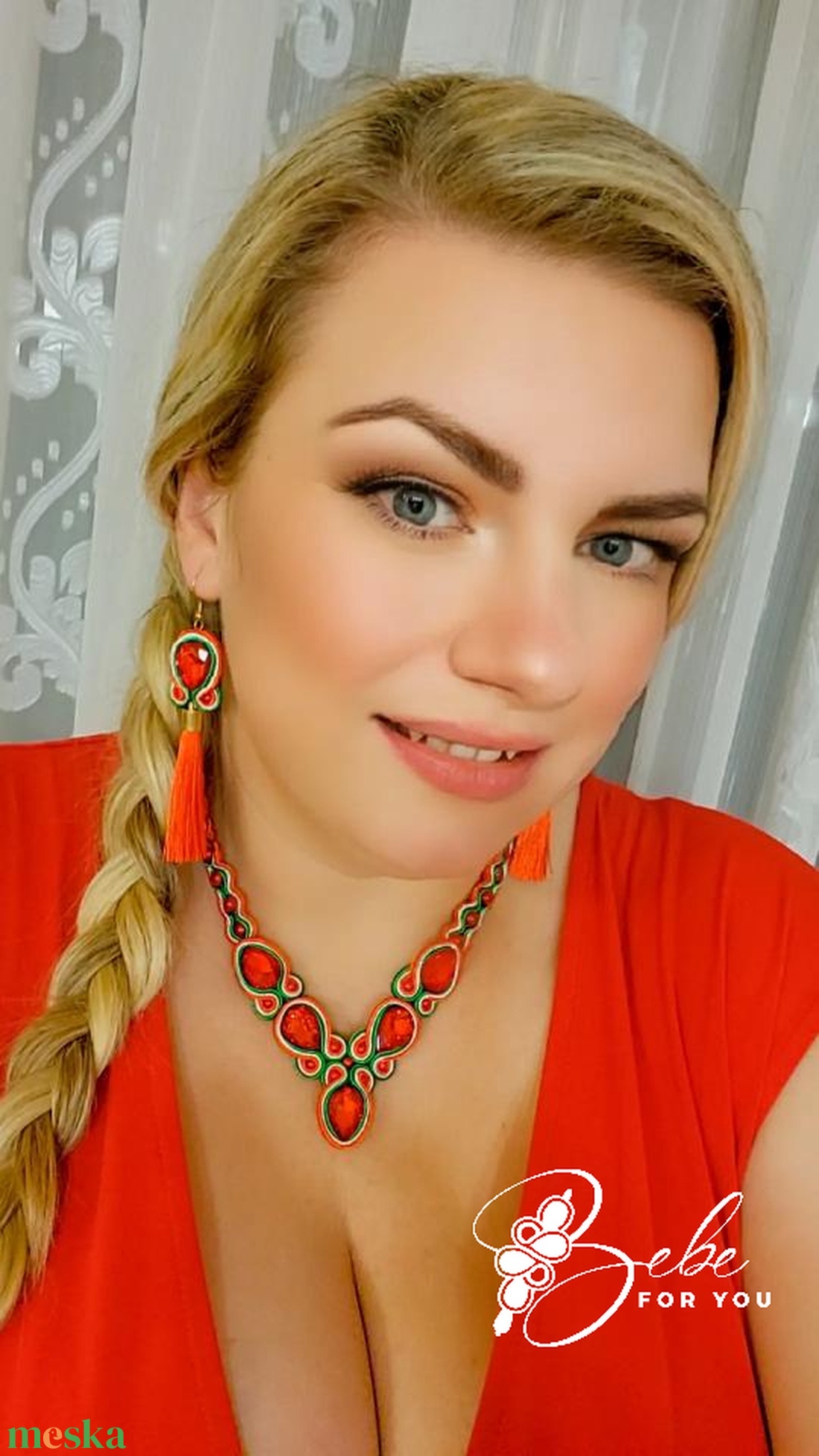 Magyaros, nemzetiszín kézműves sujtás fülbevaló és nyaklánc szett - ékszer - ékszerszett - Meska.hu