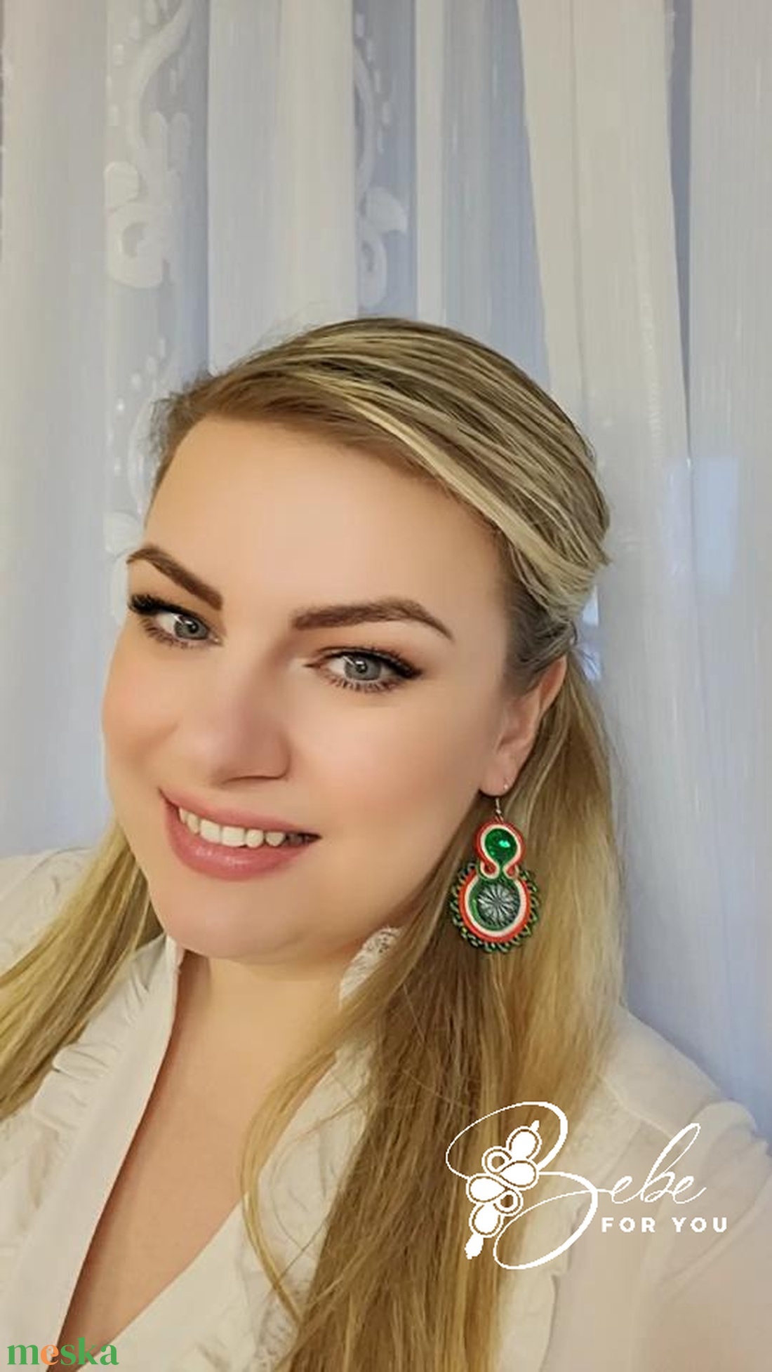 Nemzetiszín mandala gyöngycsipkézett kézműves sujtás fülbevaló - ékszer - ékszerszett - Meska.hu