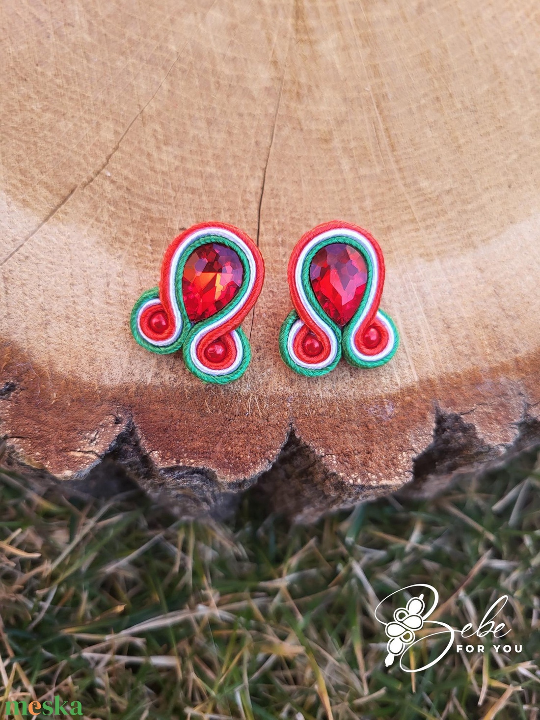 Mini bedugós nemzetiszín kézműves sujtás fülbevaló - ékszer - fülbevaló - lógó fülbevaló - Meska.hu