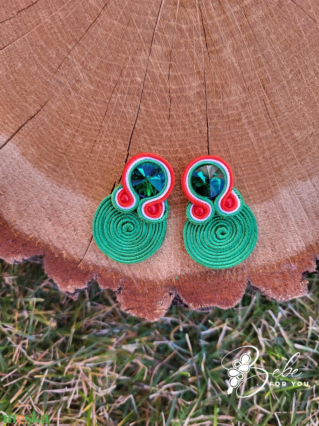 Nemzetiszín tekert kézműves sujtás fülbevaló - ékszer - ékszerszett - Meska.hu