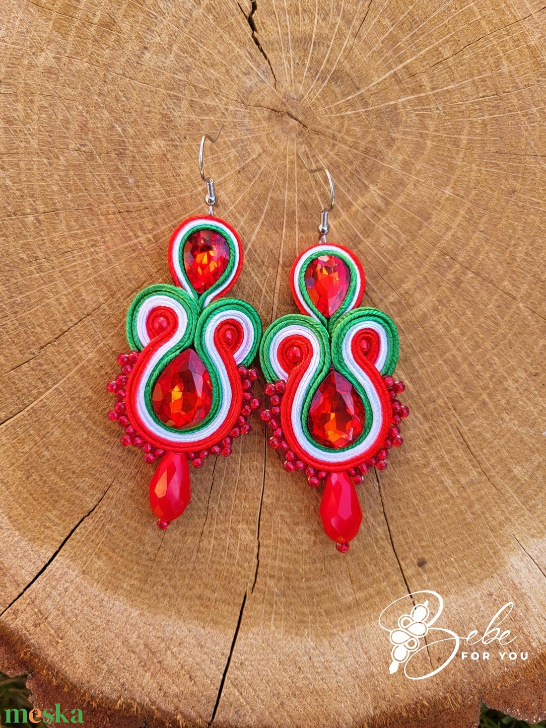 Júlia nemzetiszín kézműves sujtás fülbevaló - ékszer - fülbevaló - lógó fülbevaló - Meska.hu