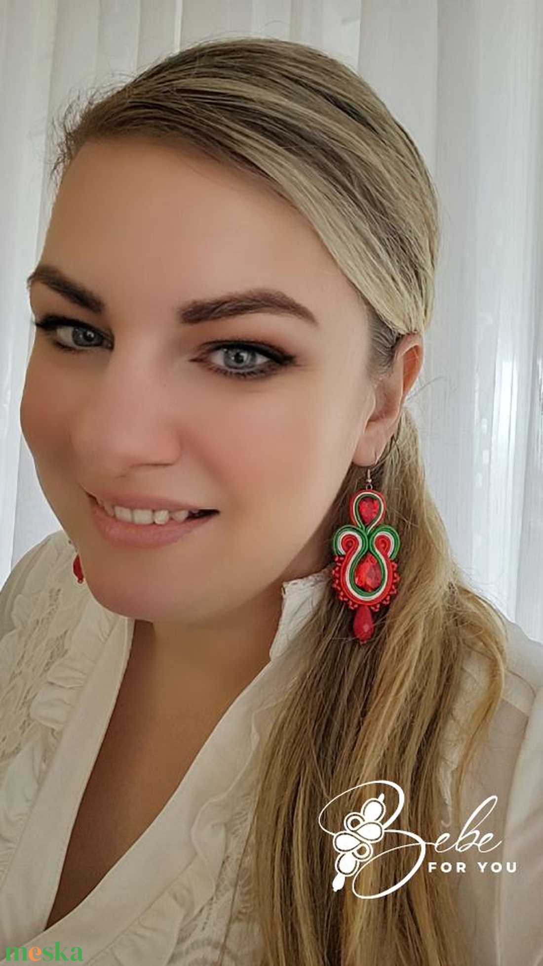 Júlia nemzetiszín kézműves sujtás fülbevaló - ékszer - fülbevaló - lógó fülbevaló - Meska.hu