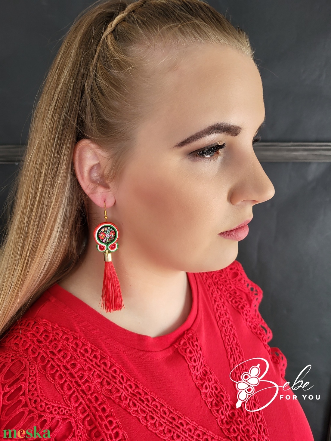 Matyó bojtos nemzetiszín kézműves sujtás fülbevaló - ékszer - fülbevaló - lógó fülbevaló - Meska.hu