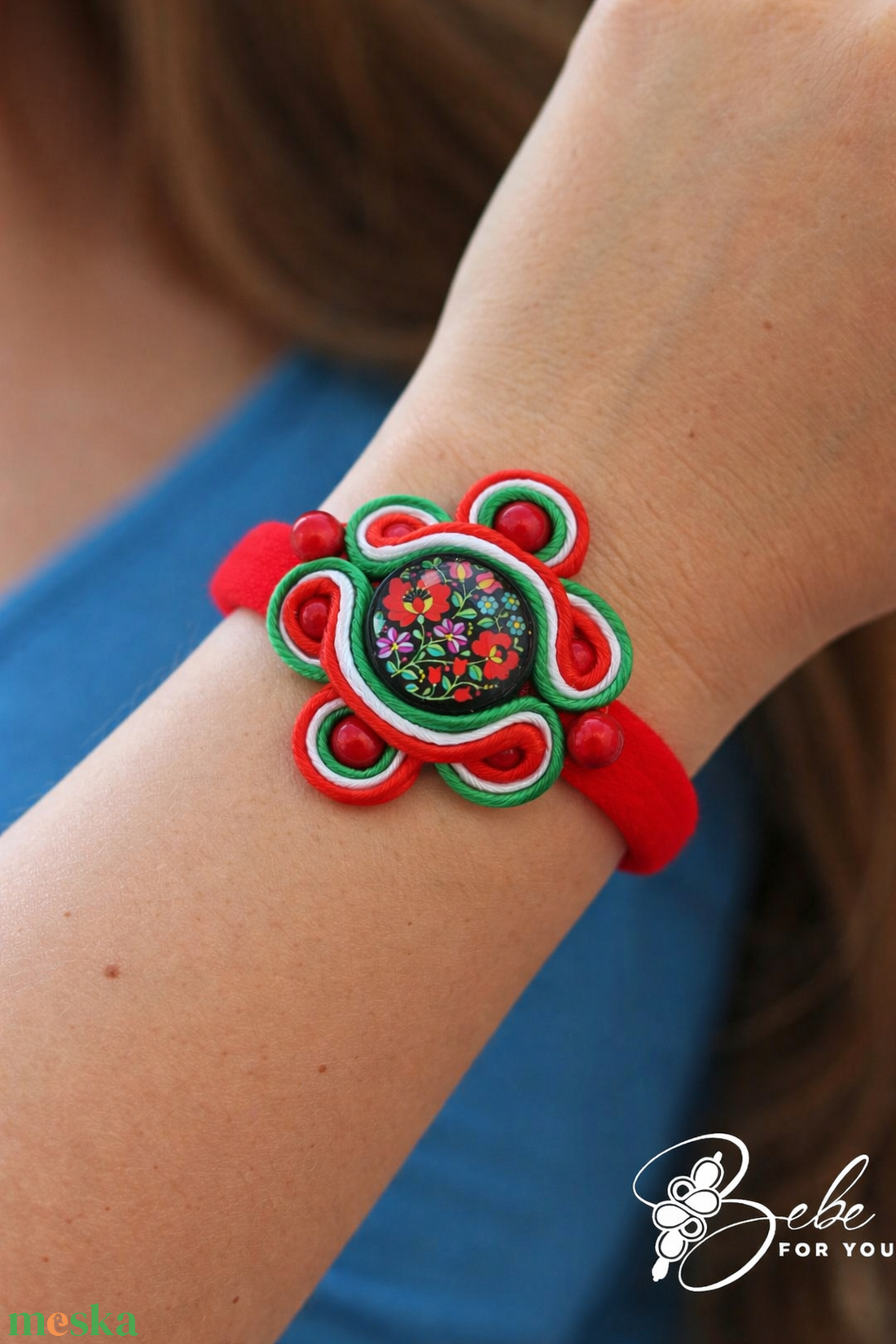 Matyó nemzetiszín kézműves sujtás hajgumi/ karkötő - ékszer - fülbevaló - lógó fülbevaló - Meska.hu