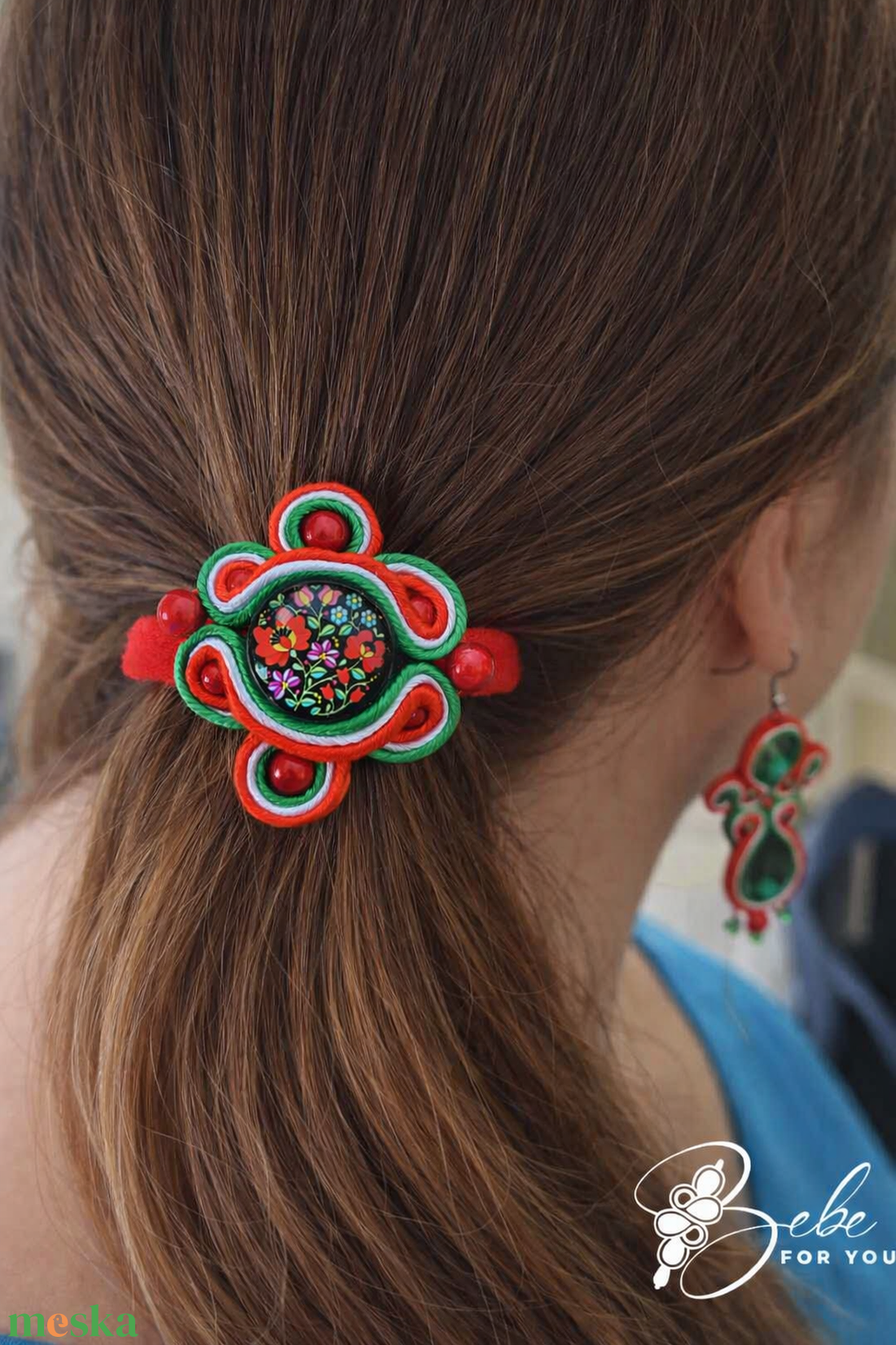 Matyó nemzetiszín kézműves sujtás hajgumi/ karkötő - ékszer - fülbevaló - lógó fülbevaló - Meska.hu