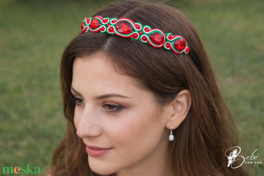 Nemzetiszín kézműves sujtás hajráf - ruha & divat - hajdísz & hajcsat - hajráf & hajpánt - Meska.hu