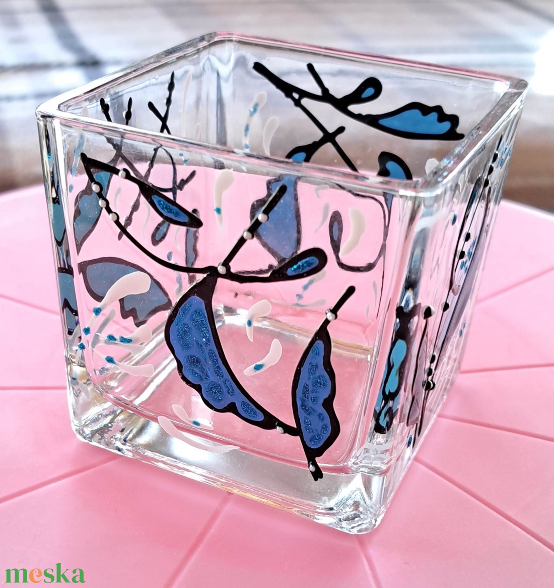 Egyedi motívumos mécsestartó - üvegfestéssel - művészet - festmény - üvegfestmény - Meska.hu