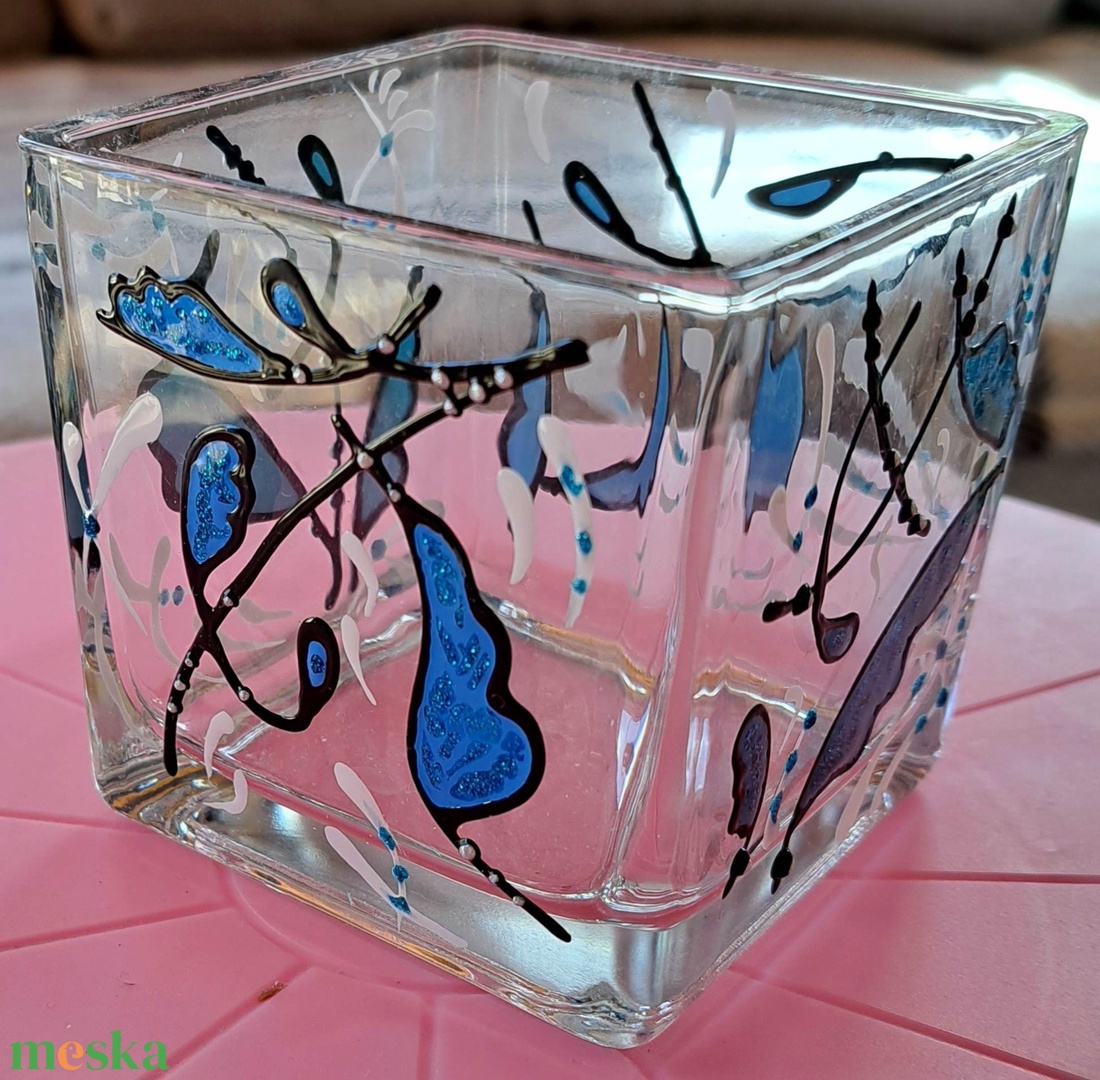 Egyedi motívumos mécsestartó - üvegfestéssel - művészet - festmény - üvegfestmény - Meska.hu