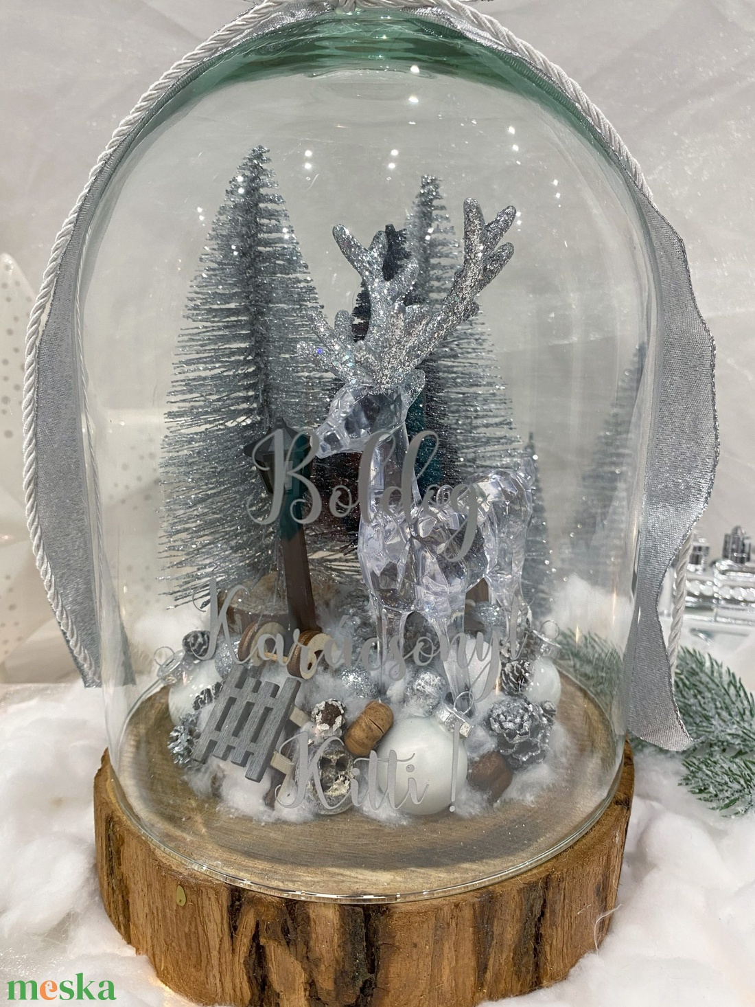 Ezüst karácsonyi üvegbúra - karácsony - adventi díszek - adventi asztaldísz - Meska.hu