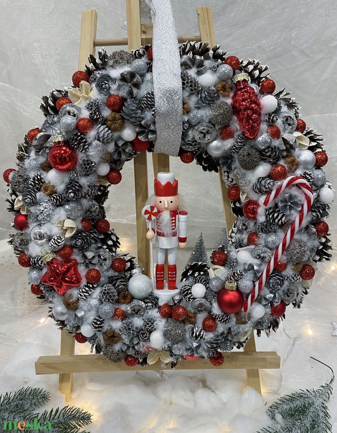 Piros karácsonyi kopogtató - karácsony - adventi díszek - adventi ajtódísz - Meska.hu