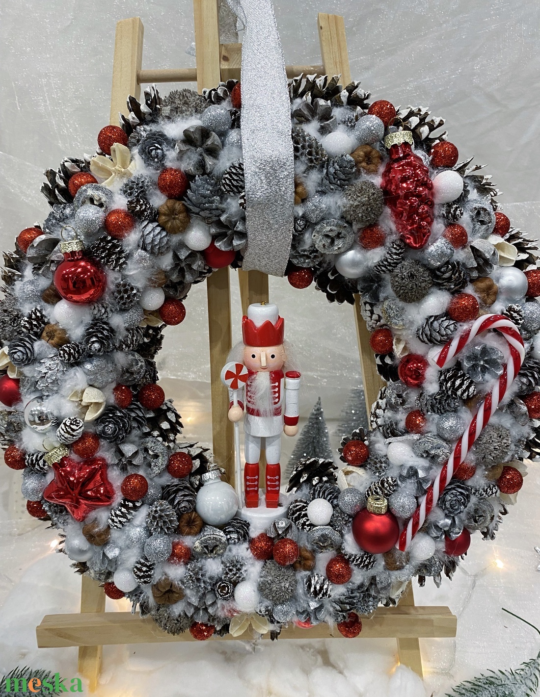 Piros karácsonyi kopogtató - karácsony - adventi díszek - adventi ajtódísz - Meska.hu