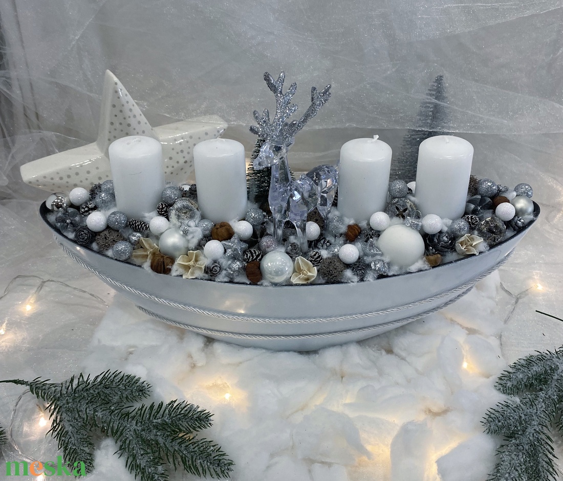 Adventi koszorú ( csónak tálban) fehér - karácsony - adventi díszek - adventi asztaldísz - Meska.hu Adventi koszorú ( csónak tálban) fehér - karácsony - adventi díszek - adventi asztaldísz - Meska.hu