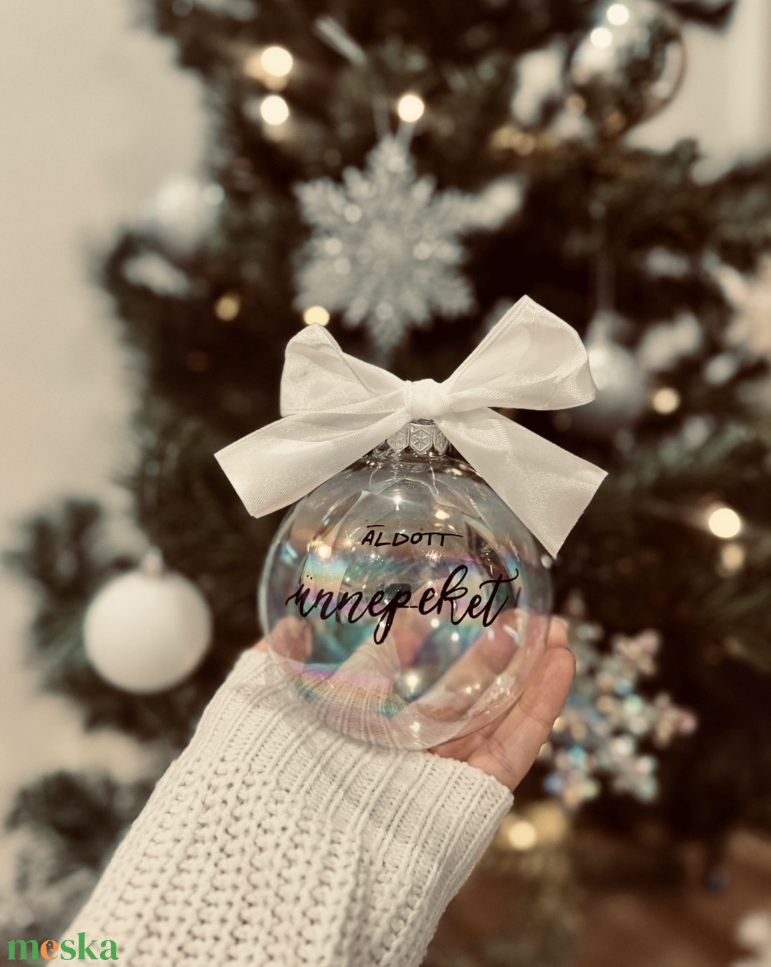 Átlátszó, szivárványos karácsonyfa dísz -10cm - karácsony - karácsonyi lakásdekoráció - karácsonyfadíszek - Meska.hu