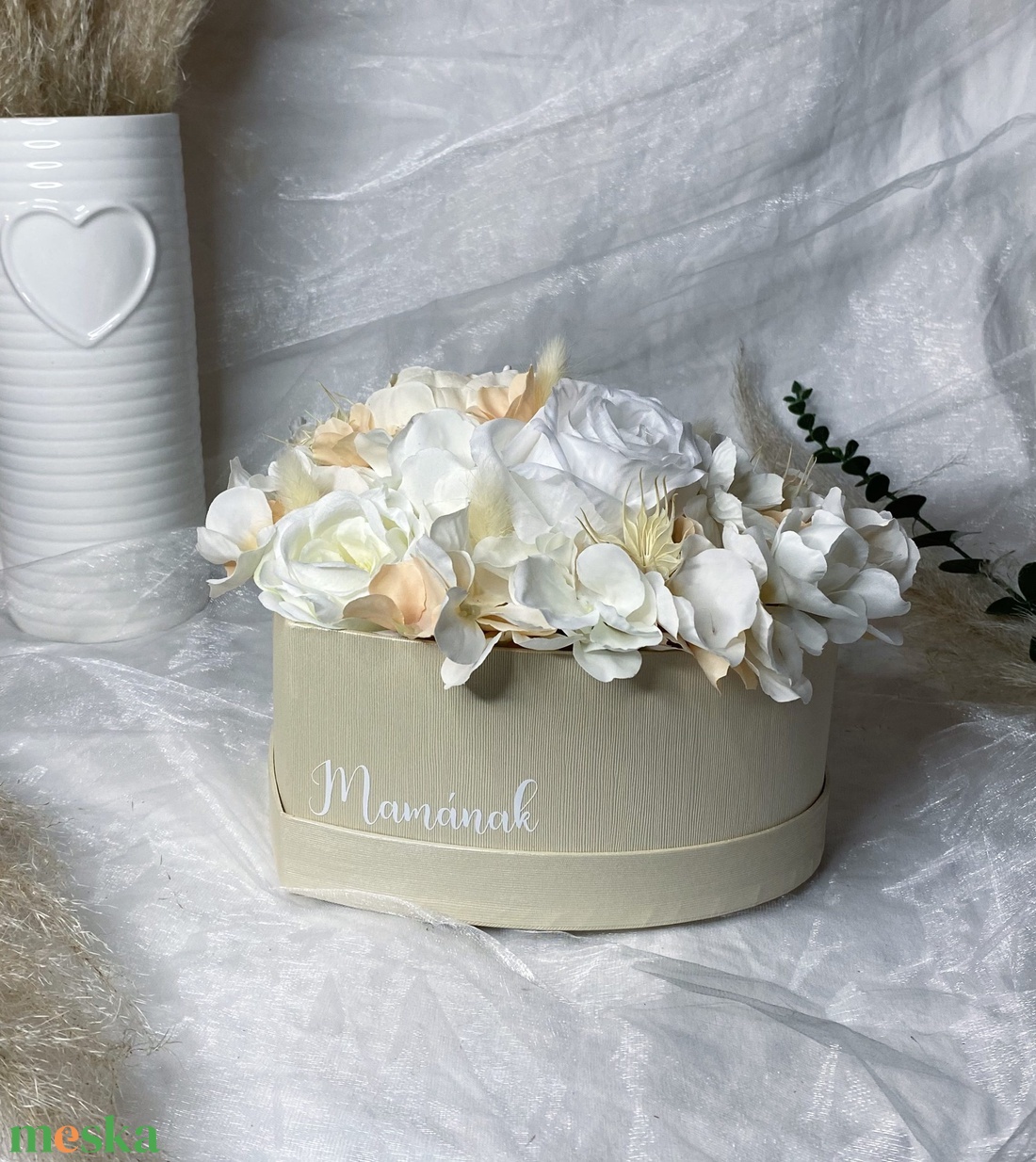 Barack szív virágbox - esküvő - emlék & ajándék - szülőköszöntő ajándék - Meska.hu