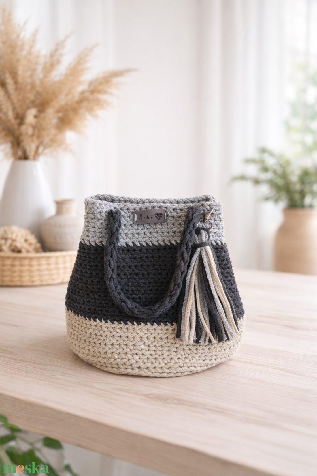 Horgolt táska - Lola pamut zsinórfonalból - táska & tok - kézitáska & válltáska - nagy pakolós táska - Meska.hu