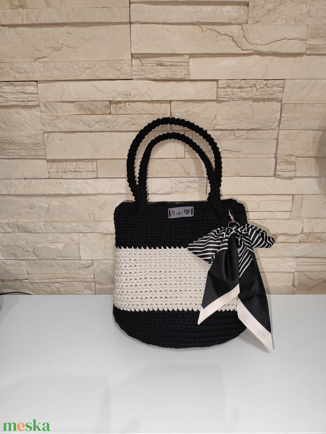 Horgolt táska - Lola pamut zsinórfonalból - táska & tok - kézitáska & válltáska - nagy pakolós táska - Meska.hu