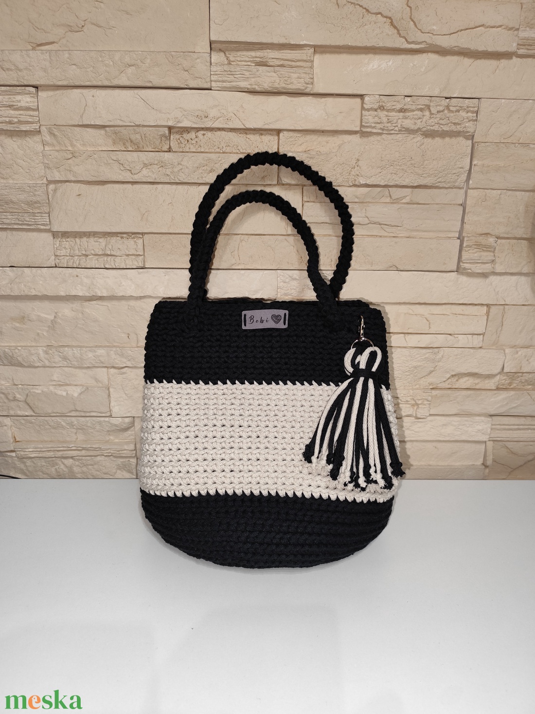 Horgolt táska - Lola pamut zsinórfonalból - táska & tok - kézitáska & válltáska - nagy pakolós táska - Meska.hu